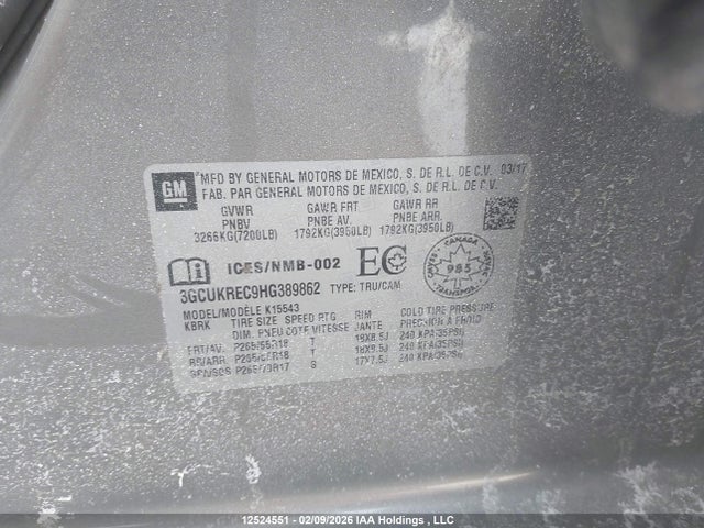 3GCUKREC9HG389862 Chevrolet Silverado 1500 2lt