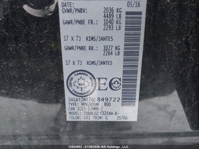 5N1AT2MT7GC849722 Nissan Rogue