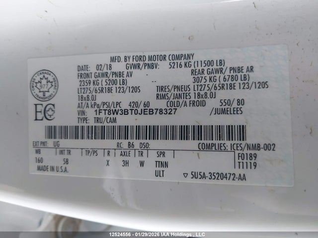 1FT8W3BT0JEB78327 Ford F350 Super Duty