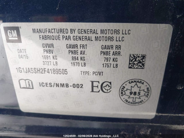 1G1JA5SH2F4189505 Chevrolet SONIC LS