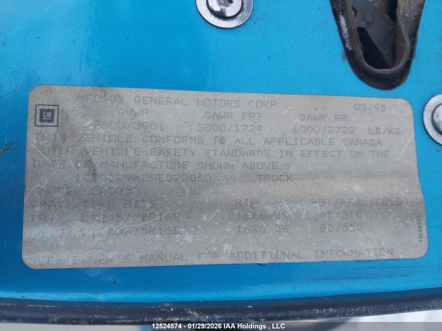 Aukcja sprzedaży 1995 Gmc Sierra C2500, vin: 1GTGC29K2SE522060, numer aukcji: 12524574