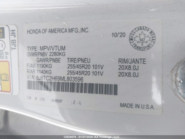 5J8TC2H69ML803596 Acura Rdx A-spec