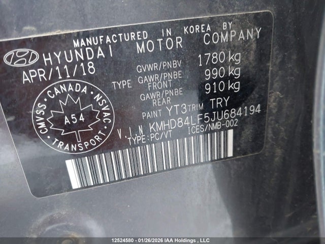 KMHD84LF5JU684194 Hyundai Elantra Limited