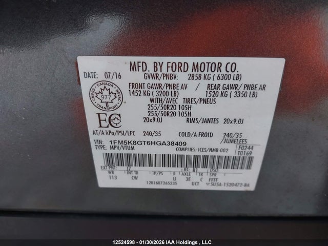 1FM5K8GT6HGA38409 Ford EXPLORER SPORT