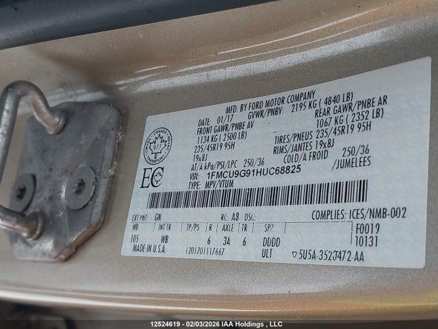 1FMCU9G91HUC68825 Ford ESCAPE SE