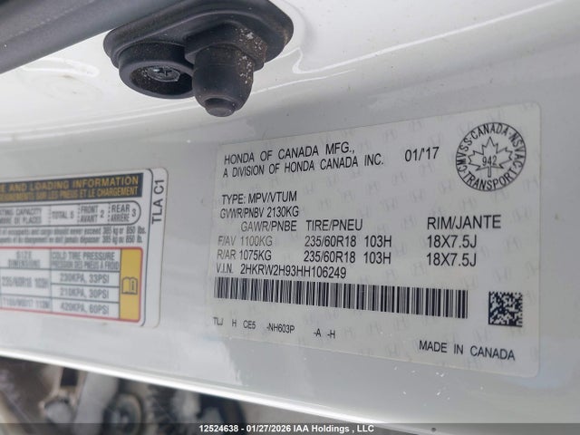 2HKRW2H93HH106249 Honda Cr-v Touring