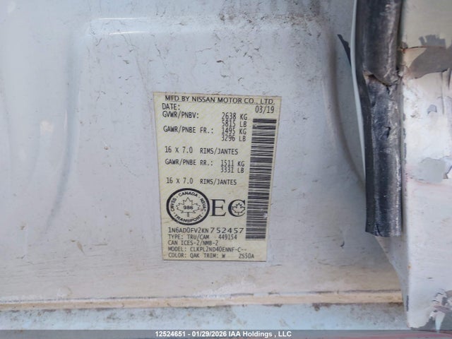 1N6AD0FV2KN752457 Nissan Frontier Sv