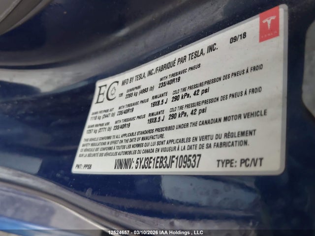 Продаж на аукціоні авто 2018 Tesla Model 3 Long Range/performance, vin: 5YJ3E1EB3JF109537, номер лоту: 12524657