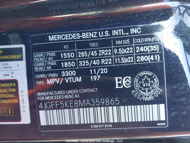 4JGFF5KE8MA359865 Mercedes-Benz Gls 450 4matic