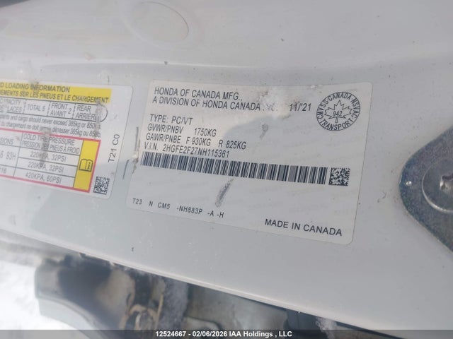 2HGFE2F27NH115361 Honda Civic Lx