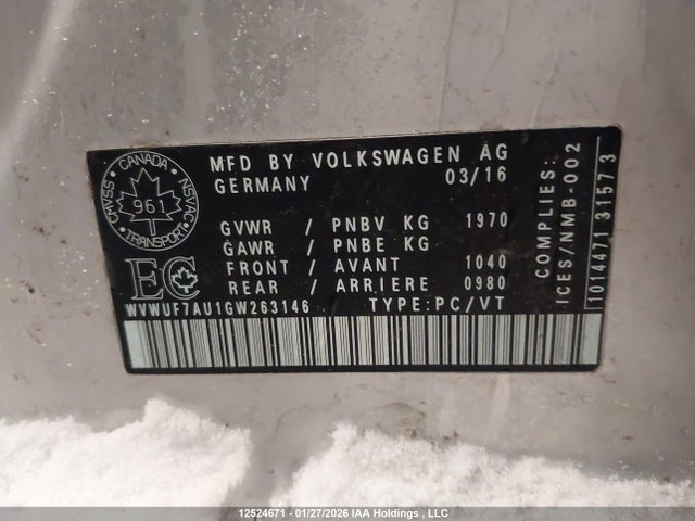 WVWUF7AU1GW263146 Volkswagen Golf R