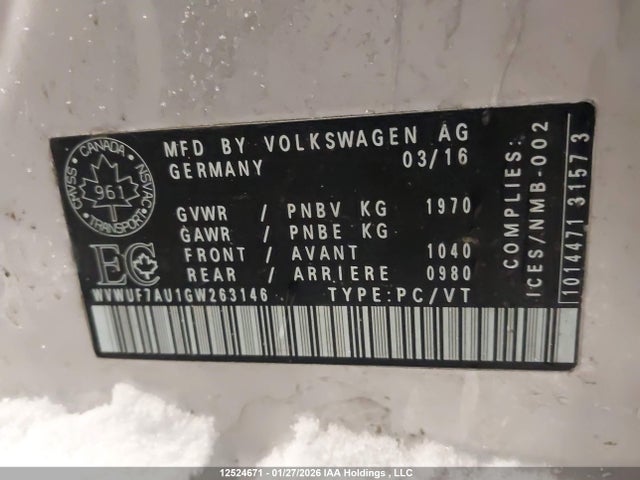 WVWUF7AU1GW263146 Volkswagen Golf R