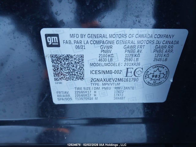2GNAXUEV2M6161790 Chevrolet EQUINOX LT