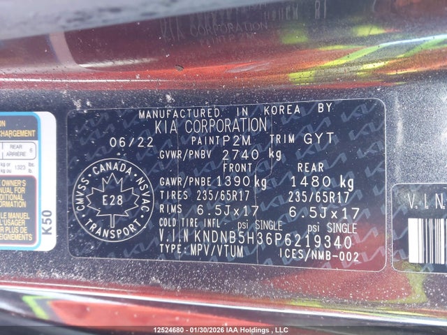 KNDNB5H36P6219340 KIA Carnival Lx