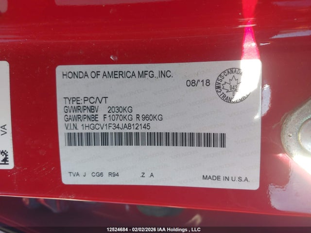 1HGCV1F34JA812145 Honda Accord Sport
