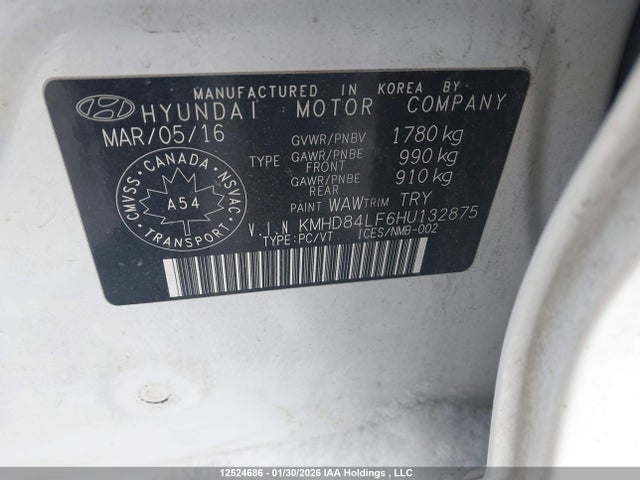 KMHD84LF6HU132875 Hyundai Elantra Se/value/limited