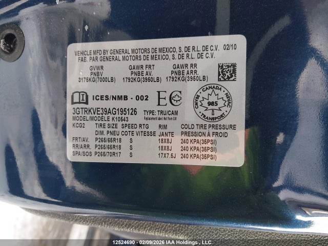 Aukcja sprzedaży 2010 Gmc Sierra 1500 Sle, vin: 3GTRKVE39AG195126, numer aukcji: 12524690