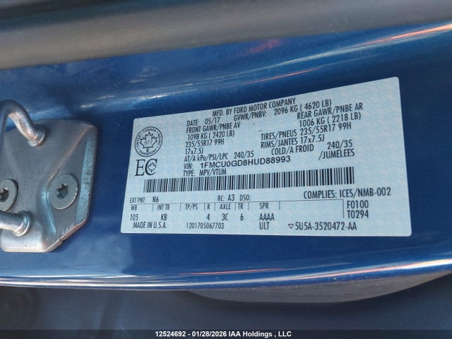 1FMCU0GD8HUD88993 Ford ESCAPE SE