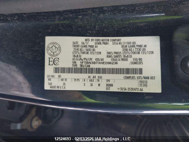 12524693 :رقم المزاد ، 1FT8W3BTXHED96236 vin ، 2017 Ford F350 Super Duty مزاد بيع