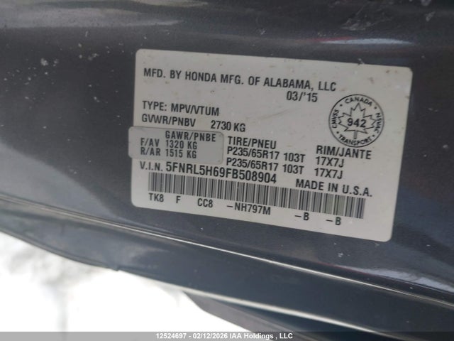 Honda Odyssey Ex-l 2015 5FNRL5H69FB508904 Image 9