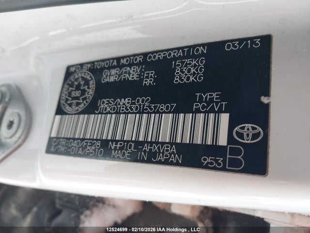 Aukcja sprzedaży 2013 Toyota Prius C Technology, vin: JTDKDTB33D1537807, numer aukcji: 12524699