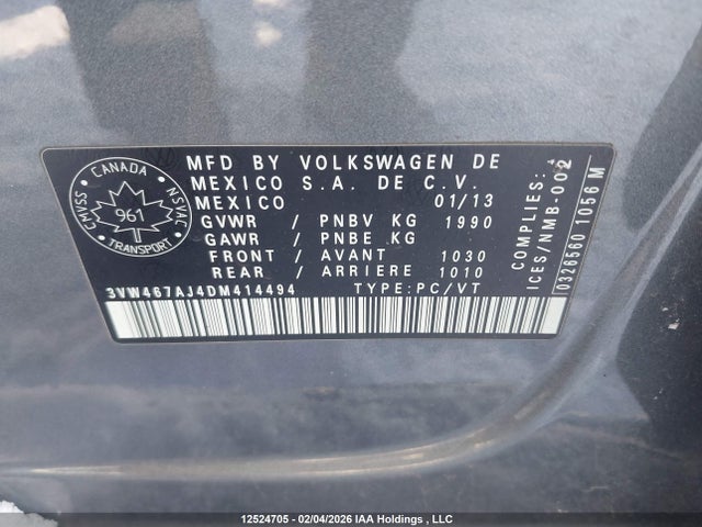 Продажа на аукционе авто 2013 Volkswagen Jetta Gli, vin: 3VW467AJ4DM414494, номер лота: 12524705