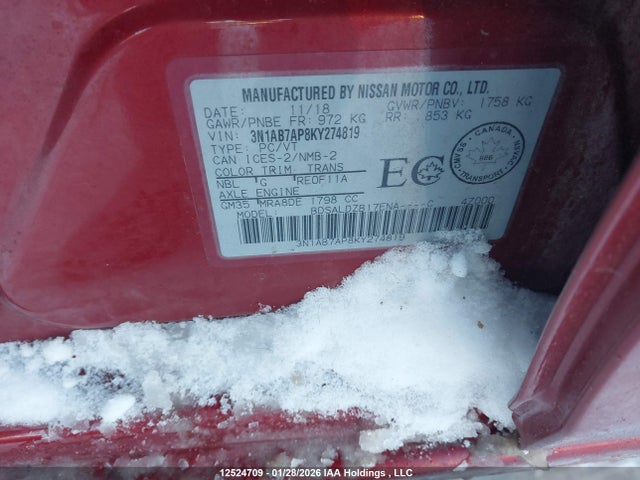 3N1AB7AP8KY274819 Nissan Sentra 1.8 S/1.8 Sv
