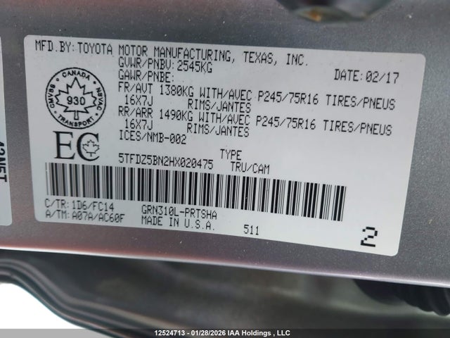 5TFDZ5BN2HX020475 Toyota Tacoma Sr5/trd Off Road/trd Sport