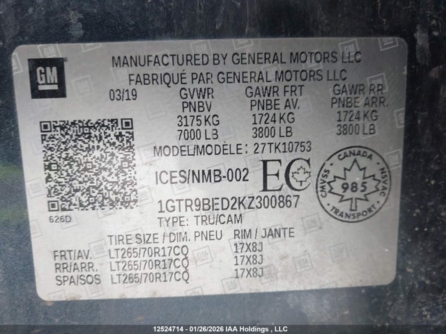1GTR9BED2KZ300867 GMC Sierra K1500 Sle