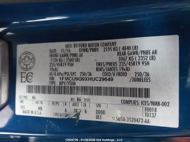 1FMCU9G9XHUC29649 Ford ESCAPE SE