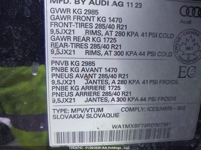 Продажа на аукционе авто 2024 Audi Q7 Progressiv, vin: WA1MXBF79RD007381, номер лота: 12524742