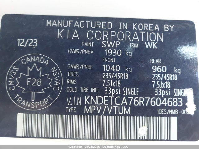 12524799 :رقم المزاد ، KNDETCA76R7604683 vin ، 2024 Kia Seltos Sx مزاد بيع