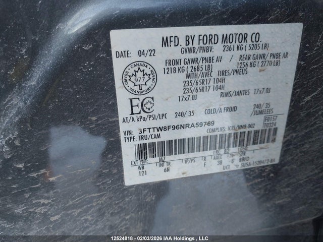 Продаж на аукціоні авто 2022 Ford Maverick Lariat/xl/xlt, vin: 3FTTW8F96NRA59769, номер лоту: 12524818