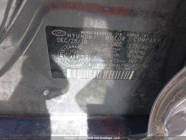 KMHD84LF9KU852792 Hyundai Elantra Preferred