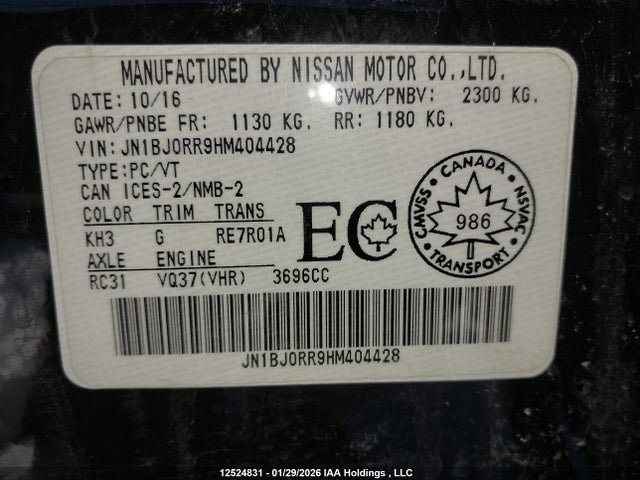 JN1BJ0RR9HM404428 Infiniti QX50