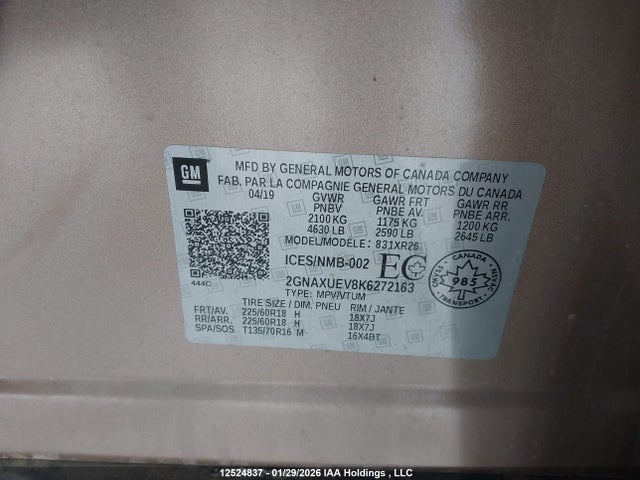 2GNAXUEV8K6272163 Chevrolet EQUINOX LT