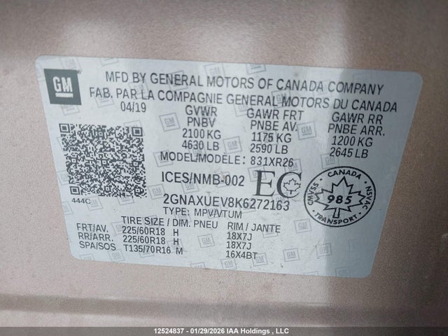 2GNAXUEV8K6272163 Chevrolet EQUINOX LT