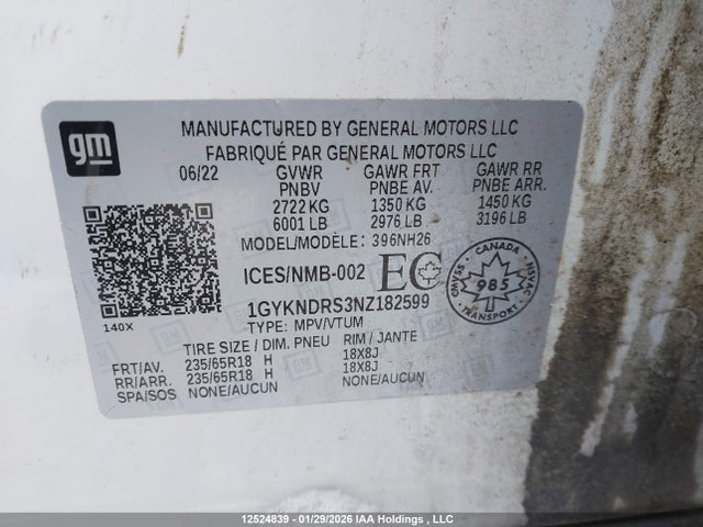 1GYKNDRS3NZ182599 Cadillac XT5