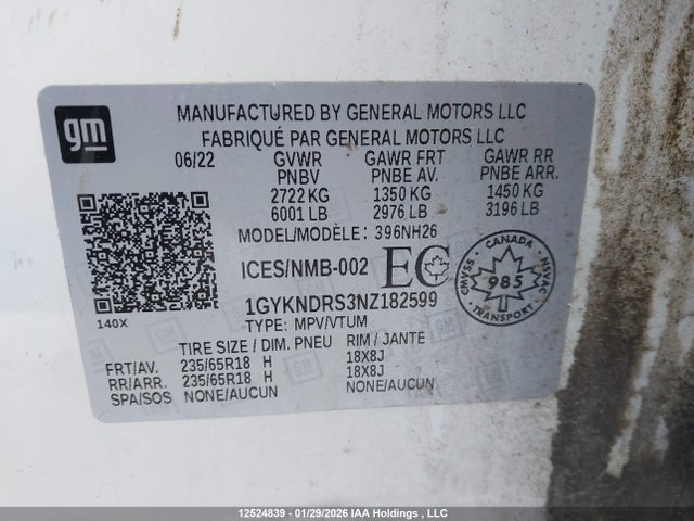 1GYKNDRS3NZ182599 Cadillac XT5