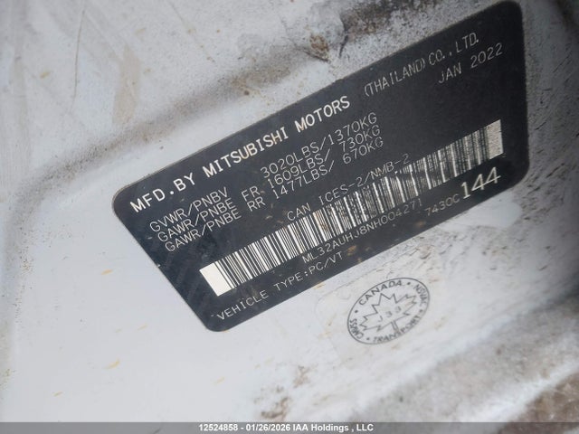 ML32AUHJ8NH004271 Mitsubishi Mirage Es/le
