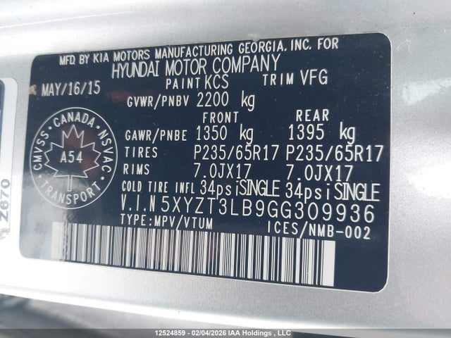 5XYZT3LB9GG309936 Hyundai Santa Fe Sport 2.4 Base