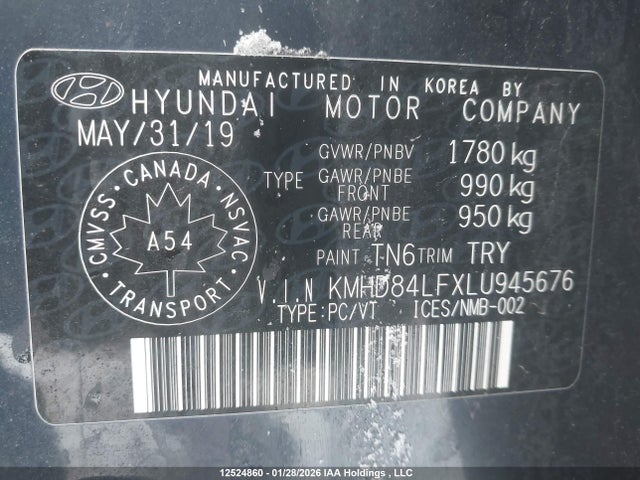 KMHD84LFXLU945676 Hyundai Elantra Preferred With Sun And Safety Package Auto Ivt