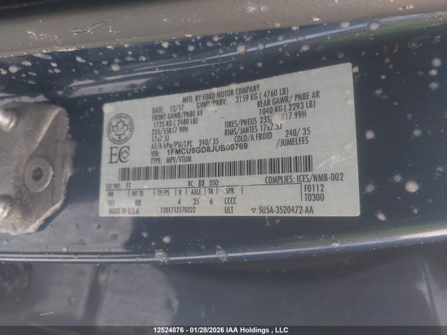 Ford ESCAPE SE 2018 1FMCU9GD8JUB00769 Image 9