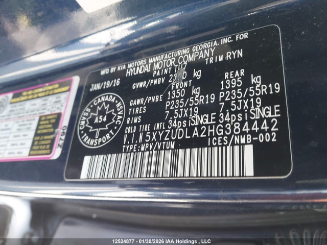 5XYZUDLA2HG384442 Hyundai Santa Fe