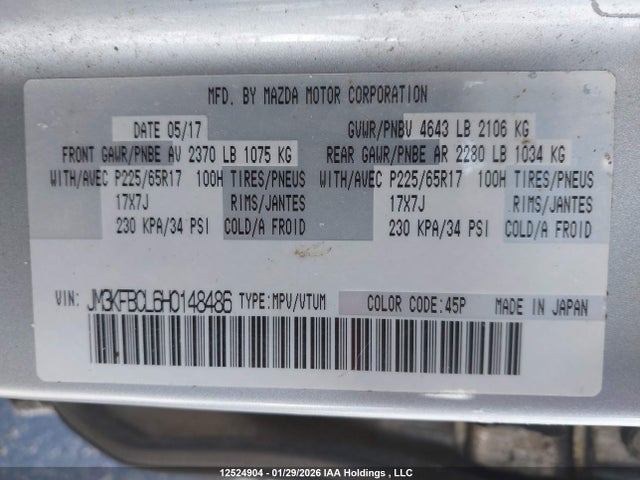 12524904 :رقم المزاد ، JM3KFBCL6H0148486 vin ، 2017 Mazda Cx-5 Touring مزاد بيع
