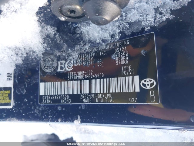 12524906 :رقم المزاد ، 5YFBPMBE1MP245969 vin ، 2021 Toyota Corolla Le مزاد بيع