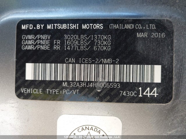 Продажа на аукционе авто 2017 Mitsubishi Mirage Es, vin: ML32A3HJ4HH005593, номер лота: 12524916