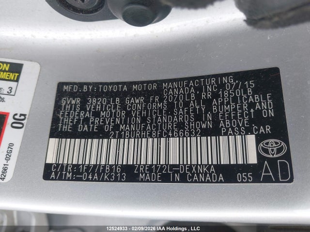 2T1BURHE8FC466632 Toyota COROLLA LE