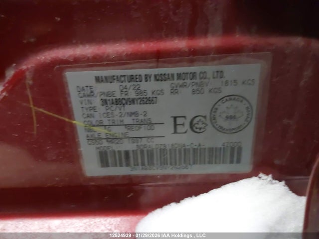 3N1AB8CV9NY262667 Nissan SENTRA SV