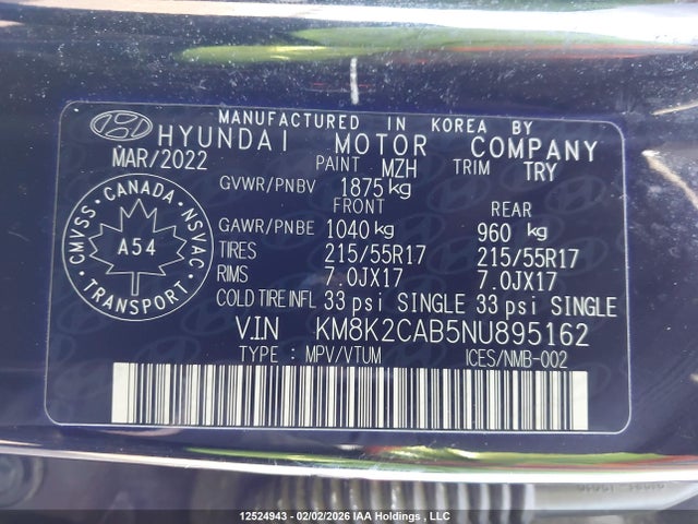 Продажа на аукционе авто 2022 Hyundai Kona Sel/se, vin: KM8K2CAB5NU895162, номер лота: 12524943